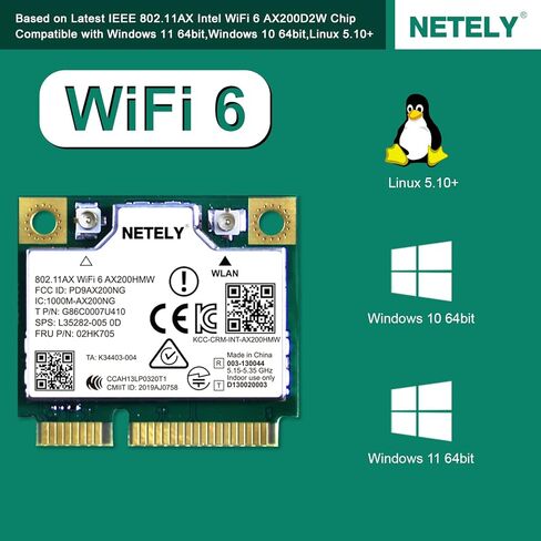 802.11AX WiFi 6E 5400Mbps Mini-PCIE Interface WiFi Adapter with Bluetooth 5.2 for Windows 10 11 64bit PCs, 2.4GHz 574Mbps, 5GHz 2400Mbps, 6GHz 2400Mbps, Intel WiFi 6E AX210 (WiFi 6E AX210HMW) in Kuwait