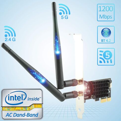 Ubit 11AC1200A PCIe Wireless Card, Up to 1200 Mbit/s, Wireless Dual-Band Gigabit WLAN WiFi Adapter Card, PCIe WiFi Card for Desktop/PC Gaming in Kuwait