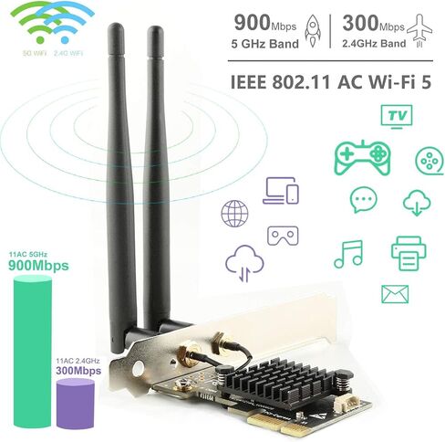 Ubit 11AC1200A PCIe Wireless Card, Up to 1200 Mbit/s, Wireless Dual-Band Gigabit WLAN WiFi Adapter Card, PCIe WiFi Card for Desktop/PC Gaming in Kuwait