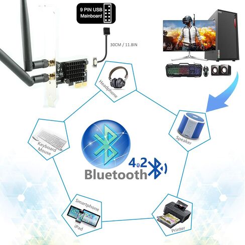 Ubit 11AC1200A PCIe Wireless Card, Up to 1200 Mbit/s, Wireless Dual-Band Gigabit WLAN WiFi Adapter Card, PCIe WiFi Card for Desktop/PC Gaming in Kuwait