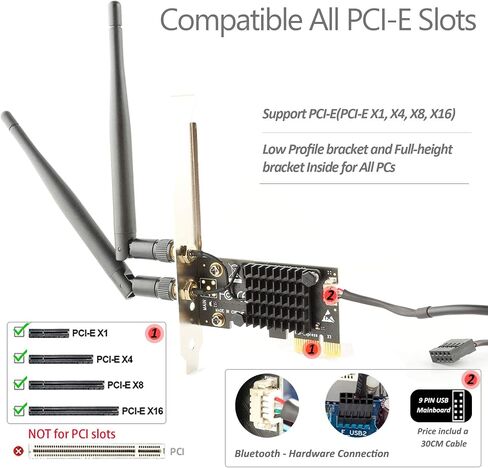 Ubit 11AC1200A PCIe Wireless Card, Up to 1200 Mbit/s, Wireless Dual-Band Gigabit WLAN WiFi Adapter Card, PCIe WiFi Card for Desktop/PC Gaming in Kuwait