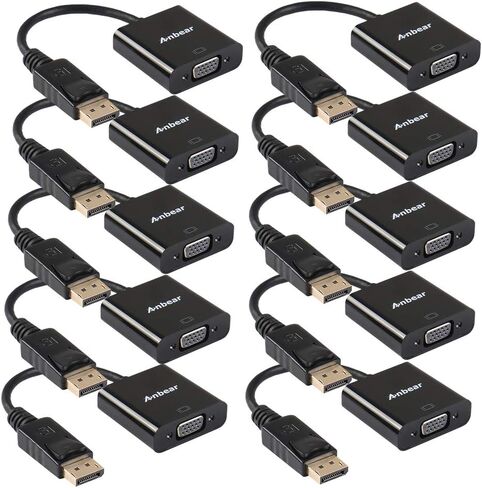 محول Anbear DisplayPort إلى VGA، منفذ العرض إلى محول VGA مطلي بالذهب (ذكر إلى أنثى) لأجهزة الكمبيوتر المكتبية وأجهزة الكمبيوتر المحمولة التي تدعم DisplayPort إلى محول VGA يعرض... (10 عبوات، DP) in Kuwait
