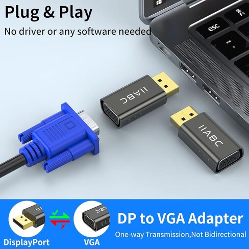 محول IIABC DisplayPort إلى VGA 1080P، منفذ عرض DP إلى VGA محول ذكر إلى أنثى متوافق مع الكمبيوتر، سطح المكتب، الكمبيوتر المحمول، الكمبيوتر الشخصي، الشاشة، جهاز العرض، HDTV in Kuwait