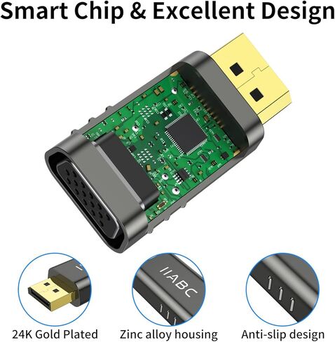محول IIABC DisplayPort إلى VGA 1080P، منفذ عرض DP إلى VGA محول ذكر إلى أنثى متوافق مع الكمبيوتر، سطح المكتب، الكمبيوتر المحمول، الكمبيوتر الشخصي، الشاشة، جهاز العرض، HDTV in Kuwait