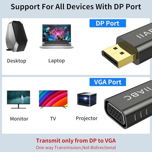 محول IIABC DisplayPort إلى VGA 1080P، منفذ عرض DP إلى VGA محول ذكر إلى أنثى متوافق مع الكمبيوتر، سطح المكتب، الكمبيوتر المحمول، الكمبيوتر الشخصي، الشاشة، جهاز العرض، HDTV in Kuwait