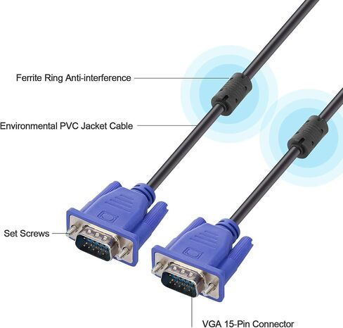 ENUODA VGA to VGA Cable 15 Pin Male to Male Plug Computer Monitor Cable Wire Cord,4.9 Feet,Black in Kuwait