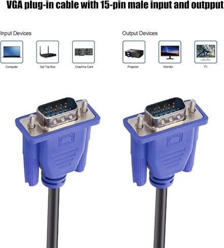 ENUODA VGA to VGA Cable 15 Pin Male to Male Plug Computer Monitor Cable Wire Cord,4.9 Feet,Black in Kuwait