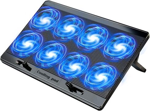 Laptop Cooling Pad with 8 Quite Cooling Fans,Laptop Fan Cooling Pad for 12-17 Inch, Laptop Cooler Stand with 7 Height Adjustable, 2 USB Ports,Wind Speed Adjustable(Black) in Kuwait