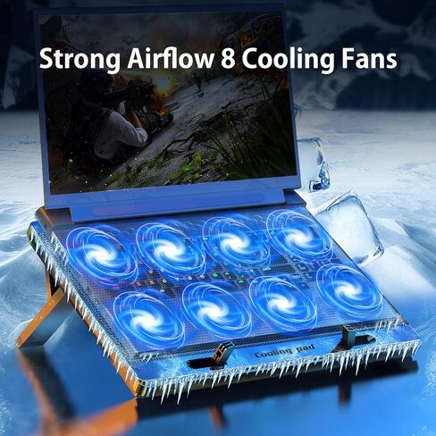 Laptop Cooling Pad with 8 Quite Cooling Fans,Laptop Fan Cooling Pad for 12-17 Inch, Laptop Cooler Stand with 7 Height Adjustable, 2 USB Ports,Wind Speed Adjustable(Black) in Kuwait