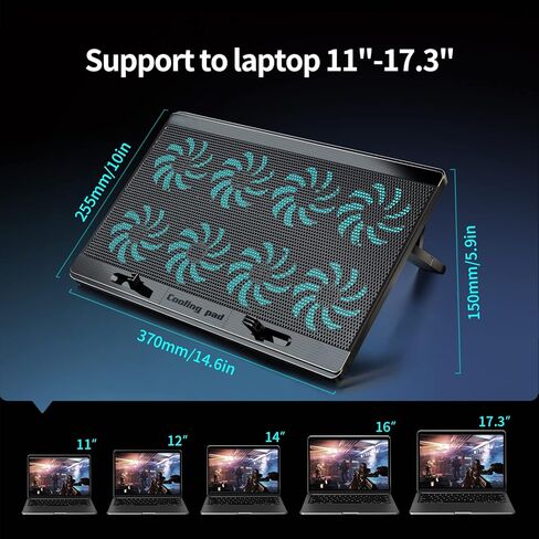 Laptop Cooling Pad with 8 Quite Cooling Fans,Laptop Fan Cooling Pad for 12-17 Inch, Laptop Cooler Stand with 7 Height Adjustable, 2 USB Ports,Wind Speed Adjustable(Black) in Kuwait