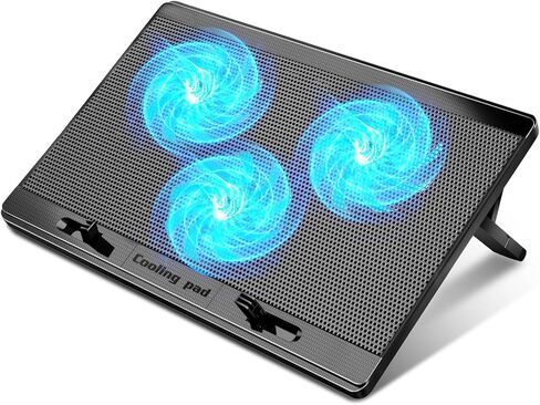 مبرد كمبيوتر محمول للألعاب من LIANGSTAR، حامل كمبيوتر محمول مع 3 مراوح تبريد هادئة مقاس 15-17.3 بوصة، مراوح تبريد مع 7 ارتفاعات قابلة للتعديل، سرعة مروحة التحكم في التبديل، 2 منافذ USB وشبكة كبيرة in Kuwait