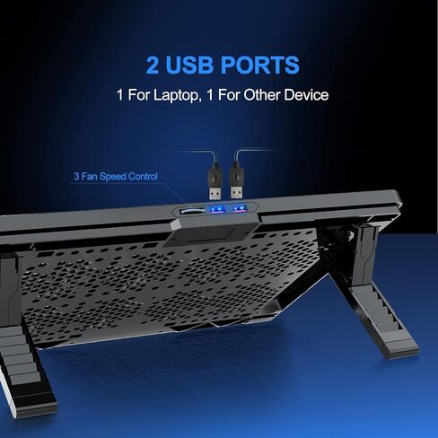 مبرد كمبيوتر محمول للألعاب من LIANGSTAR، حامل كمبيوتر محمول مع 3 مراوح تبريد هادئة مقاس 15-17.3 بوصة، مراوح تبريد مع 7 ارتفاعات قابلة للتعديل، سرعة مروحة التحكم في التبديل، 2 منافذ USB وشبكة كبيرة in Kuwait