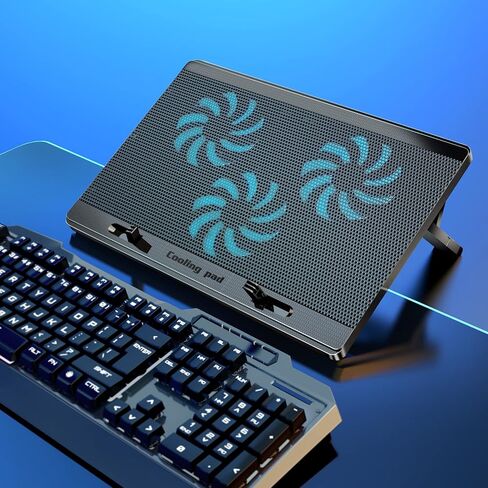 مبرد كمبيوتر محمول للألعاب من LIANGSTAR، حامل كمبيوتر محمول مع 3 مراوح تبريد هادئة مقاس 15-17.3 بوصة، مراوح تبريد مع 7 ارتفاعات قابلة للتعديل، سرعة مروحة التحكم في التبديل، 2 منافذ USB وشبكة كبيرة in Kuwait