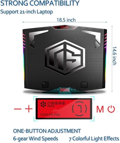 MeFee RGB Laptop Cooling Pad for 15.6-21 Inch Professional Gaming Laptop Cooler with 6 Quiet Fans and Button Control, Pure Metal Panel Portable Cooler in Kuwait