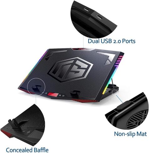 MeFee RGB Laptop Cooling Pad for 15.6-21 Inch Professional Gaming Laptop Cooler with 6 Quiet Fans and Button Control, Pure Metal Panel Portable Cooler in Kuwait