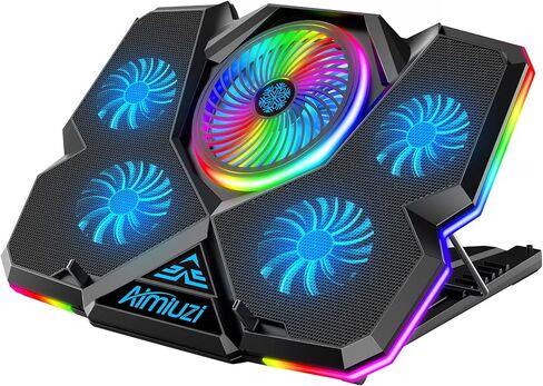 وسادة تبريد للكمبيوتر المحمول، مبرد كمبيوتر محمول للألعاب مع 5 مراوح هادئة وإضاءة RGB ملونة (نقرة واحدة)، وسادة تبريد لمروحة الكمبيوتر المحمول تناسب كمبيوتر محمول مقاس 12-17 بوصة، مزود بمنفذ USB، 7 ارتفاعات قابلة للتعديل in Kuwait