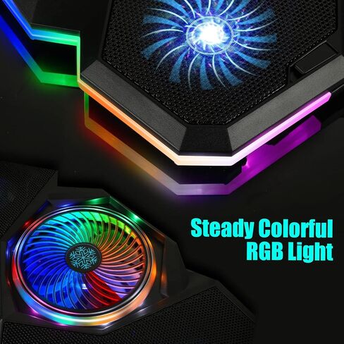 وسادة تبريد للكمبيوتر المحمول، مبرد كمبيوتر محمول للألعاب مع 5 مراوح هادئة وإضاءة RGB ملونة (نقرة واحدة)، وسادة تبريد لمروحة الكمبيوتر المحمول تناسب كمبيوتر محمول مقاس 12-17 بوصة، مزود بمنفذ USB، 7 ارتفاعات قابلة للتعديل in Kuwait
