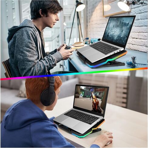 وسادة تبريد للكمبيوتر المحمول، مبرد كمبيوتر محمول للألعاب مع 5 مراوح هادئة وإضاءة RGB ملونة (نقرة واحدة)، وسادة تبريد لمروحة الكمبيوتر المحمول تناسب كمبيوتر محمول مقاس 12-17 بوصة، مزود بمنفذ USB، 7 ارتفاعات قابلة للتعديل in Kuwait
