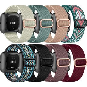 8 Pack Elastic Bands Compatible with Fitbit Versa 2/Versa/Versa Lite/Versa SE for Women Men, Adjustable Stretchy Nylon Braided Strap Solo Loop Sport Replacement Wristband for Versa Smart Watch in Kuwait