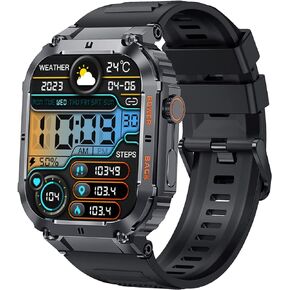 ساعة ذكية KACLUT، ساعة ذكية عسكرية متينة مقاومة للماء 100 متر مع مكالمة بلوتوث (الرد/الاتصال الهاتفي) شاشة Utral كبيرة عالية الدقة مقاس 2 بوصة، عمر بطارية طويل جدًا 70 يومًا، أكثر من 100 وضع رياضي لتتبع اللياقة البدنية in Kuwait
