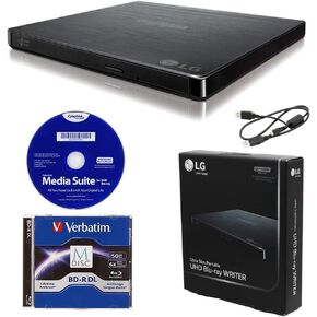 Produplicator LG BP60NB10 محرك الأقراص الخارجي المحمول 6X Ultra HD 4K Blu-ray مع برنامج CyberLink، و100 جيجابايت M-DISC BDXL، وكابل USB - أقراص CD DVD BD DL BDXL in Kuwait