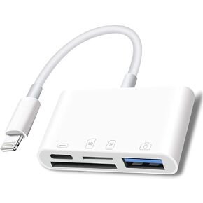 Lightning to SD Card Reader for iPhone,USB Camera Adapter 4 in 1 USB Female OTG Adapter Compatible SD/TF Card, Memory Card Reader Portable USB 3.0 Adapter with Fast Charging Port