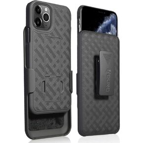 حافظة Aduro Combo وحافظة لهاتف iPhone 11 Pro، هيكل نحيف وحافظة بمشبك حزام دوار، مع مسند مدمج لهاتف Apple iPhone