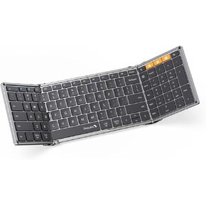 ProtoArc Foldable Bluetooth Keyboard, XK01 Folding Wireless Portable Keyboard with Numeric Keypad, Full-Size Travel Keyboard for iPad Tablet Smartphone Laptop PC Windows iOS Android, Black Silver