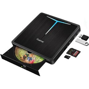 Guamar External CD/DVD Drive, USB-C USB 3.0 CD DVD +/-RW Burner with 2 USB & SD/TF Slot, Portable CD ROM Disc Reader Optical Disk Drive DVD Player for Laptop PC Windows 11 Mac MacBook Linux OS