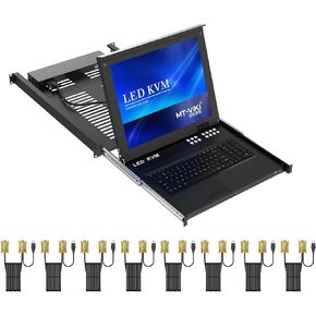 MT-Viki 17'' Rack Mount KVM Switch VGA 8 Port, Rackmount Monitor KVM Fit 1U 19'' Rack, 600-800mm(23.6~31.8'') Depth, Integrated with Keyboard+Touch pad+Drawer+8 KVM Cables in Saudi Arabia