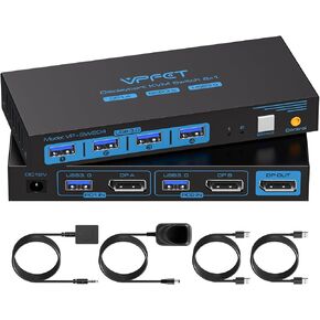 8K Displayport KVM Switch DP for 2 Computers Share 1 Monitor USB 3.0 Switches PC Support 8K@60Hz 4K@144Hz 4 USB Devices Such as Keyboard Mouse Printer with Desktop Wired Controller and 2 USB Cables in Kuwait