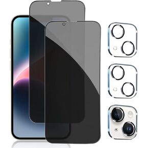 Pehael [2+2 Pack] iPhone 14 Plus Privacy Screen Protector with Camera Lens Protector Full Coverage Anti-Spy Tempered Glass Film 9H Hardness Upgrade Edge Protection Easy Installation Bubble Free Specially Designed for iPhone 14 Plus [6.7 inch]
