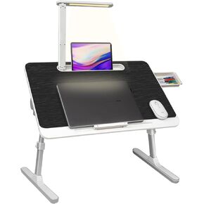 RAINBEAN Lap Desk, Laptop Desk with LED Light, Bed Table Desk, Adjustable Laptop Stand for Bed, Lap Table for Reading and Writing