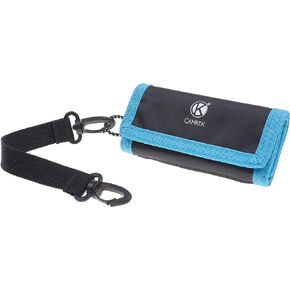 Memory Card Wallet - CF/XQD Card Storage - Slim and Foldable with Transparent Slots - Can Carry Up to 10 CF/XQD Cards - Straps with Tether Included - (Black/Blue)
