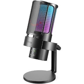 ميكروفون ألعاب FIFINE USB Streaming، ميكروفون سطح المكتب مكثف للكمبيوتر الشخصي للفيديو والاستخدام المنزلي واليوتيوب، مع تحكم RGB، ومقبض كسب، ومقبس سماعة رأس 3.5 مم، وحامل للصدمات، على الكمبيوتر/PS4/PS5-AmpliGame A8 وردي