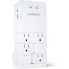 ECHOGEAR On-Wall Surge Protector with 6 Pivoting AC Outlets & 1080 Joules of Surge Protection - Low Profile Design Installs Over Existing Outlets to Protect Your Gear (Black) in Kuwait