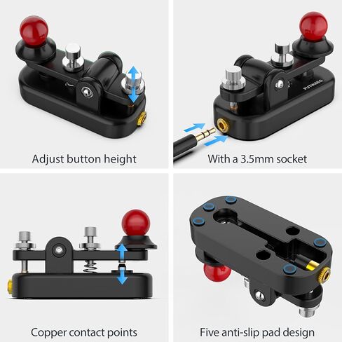 Mini Morse Radio Key CW HAM Send Telegram Double Paddle Morse Code Key with Aluminum Alloy Body Base Blue(S) in Kuwait