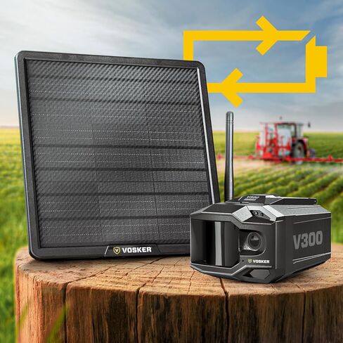 كاميرا مراقبة خارجية Vosker V300 Ultimate 4G-LTE | بنك الطاقة الشمسية الخارجي عالي السعة 15,000 مللي أمبير في الساعة | بطاقة SIM متضمنة | لا حاجة لشبكة Wi-Fi | بث مباشر in Kuwait
