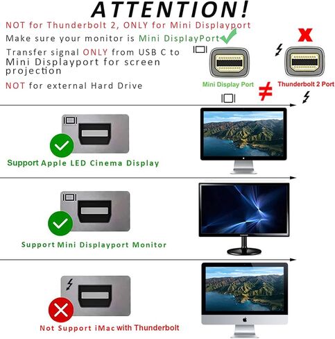 كيبل USB C الى منفذ عرض صغير كيو سي اي اس نوع C الى محول ميني DP 4K بطول 6.6 قدم، سلك ثاندربولت 3 متوافق مع ماك بوك برو 2018 وايباد برو واي ماك 2019 وسيرفس بوك 2 وجالكسي اس 10/اس 9 والمزيد in Kuwait