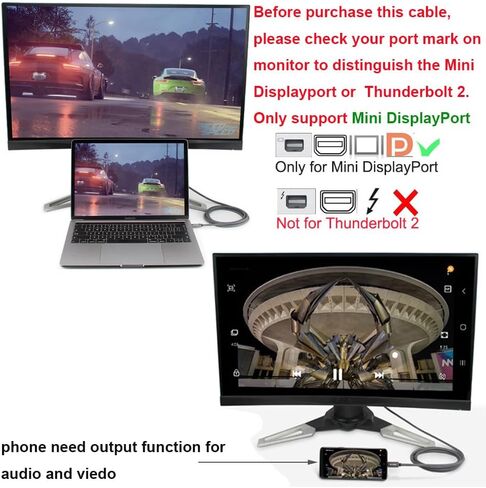 كيبل USB C الى منفذ عرض صغير كيو سي اي اس نوع C الى محول ميني DP 4K بطول 6.6 قدم، سلك ثاندربولت 3 متوافق مع ماك بوك برو 2018 وايباد برو واي ماك 2019 وسيرفس بوك 2 وجالكسي اس 10/اس 9 والمزيد in Kuwait