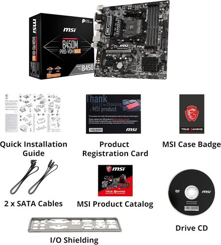 MSI ProSeries AMD Ryzen 2ND and 3rd Gen AM4 M.2 SATA 6Gb/s USB 3 DDR4 D-Sub DVI HDMI Micro-ATX Motherboard (B450M PRO-VDH Max) in Kuwait