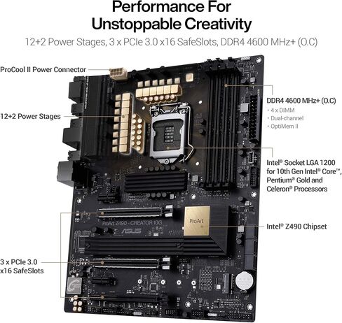 اللوحة الأم ASUS ProArt Z690-Creator WiFi 6E LGA 1700 (Intel 12th Gen) ATX Content Creator (PCIe 5.0، DDR5،2X Thunderbolt 4,10G&2.5G LAN، 4xM.2، اللوحة الأمامية USB 3.2 Gen2x2 Type-C Ports) in Saudi Arabia