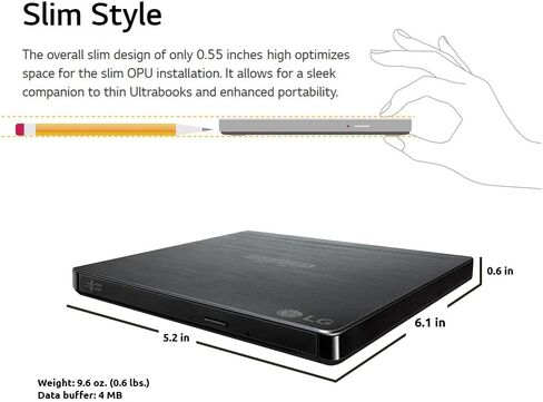 Produplicator LG BP60NB10 محرك الأقراص الخارجي المحمول 6X Ultra HD 4K Blu-ray مع برنامج CyberLink، و100 جيجابايت M-DISC BDXL، وكابل USB - أقراص CD DVD BD DL BDXL in Kuwait