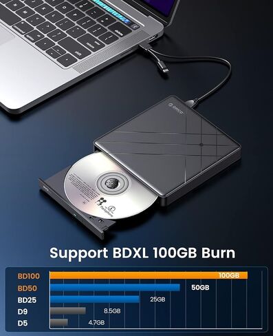 اوريكو محرك اقراص دي في دي بلو راي خارجي محمول 100G 6X UHD 4K مع كابل نوع سي 2 في 1 - اقراص بيرنز سي دي ال بي دي اكس ال - BRGU3-01 in Kuwait