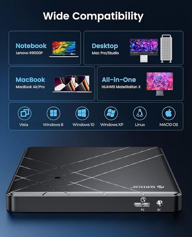 اوريكو محرك اقراص دي في دي بلو راي خارجي محمول 100G 6X UHD 4K مع كابل نوع سي 2 في 1 - اقراص بيرنز سي دي ال بي دي اكس ال - BRGU3-01 in Kuwait