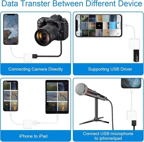 Lightning to USB Camera Adapter Lightning Female OTG Cable Adapter for Select iPhone,iPad Models Support Connect Camera, Card Reader, USB Flash Drive, MIDI Keyboard, White in Kuwait