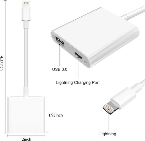 Lightning to USB Camera Adapter Lightning Female OTG Cable Adapter for Select iPhone,iPad Models Support Connect Camera, Card Reader, USB Flash Drive, MIDI Keyboard, White in Kuwait