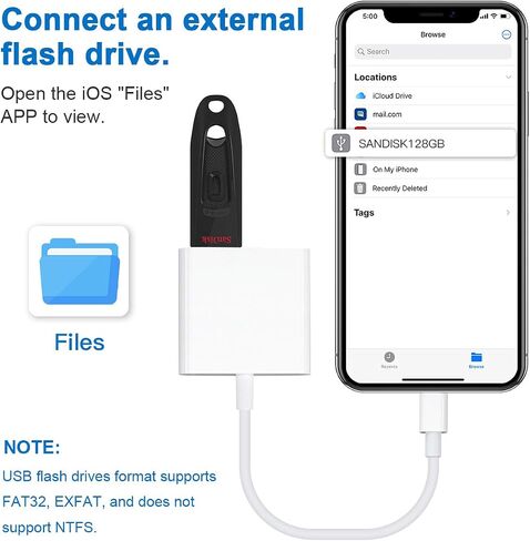 Lightning to USB Camera Adapter Lightning Female OTG Cable Adapter for Select iPhone,iPad Models Support Connect Camera, Card Reader, USB Flash Drive, MIDI Keyboard, White in Kuwait