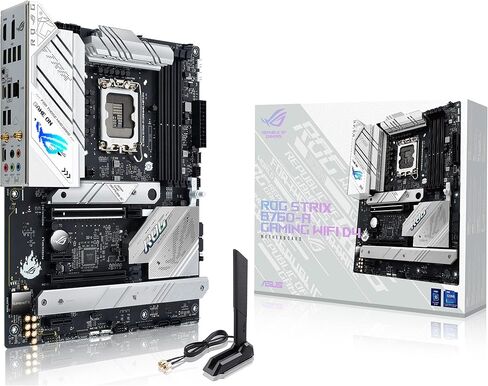 ASUS ROG Strix B760-A Gaming WiFi D4 Intel B760 (13th and 12th Gen) LGA1700 white ATXmotherboard, 12+1 power stages, DDR4, PCIe 5.0, three M.2slots, WiFi 6E, USB 3.2 Gen 2x2 Type-C®, and Aura Sync RGB in Saudi Arabia