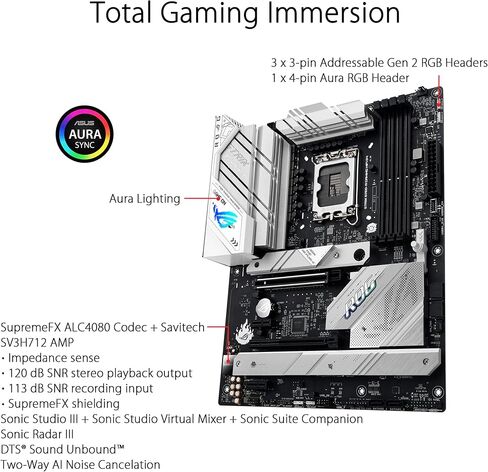 ASUS ROG Strix B760-A Gaming WiFi D4 Intel B760 (13th and 12th Gen) LGA1700 white ATXmotherboard, 12+1 power stages, DDR4, PCIe 5.0, three M.2slots, WiFi 6E, USB 3.2 Gen 2x2 Type-C®, and Aura Sync RGB in Saudi Arabia